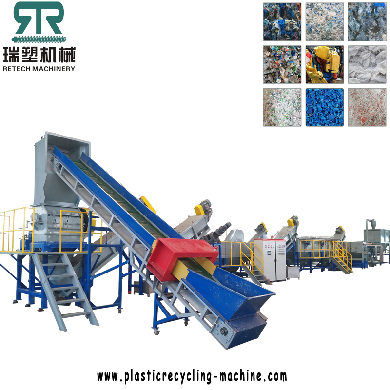 1000kg/h PE/PP/LDPE/LLDPE film woven bag completely washing recycling extruder pelletizing line