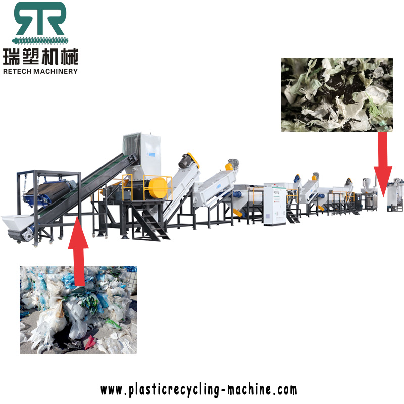 300kg/hr PP PE LDPE LLDPE Film Washing Recycling Machine With Squeezing Dryer